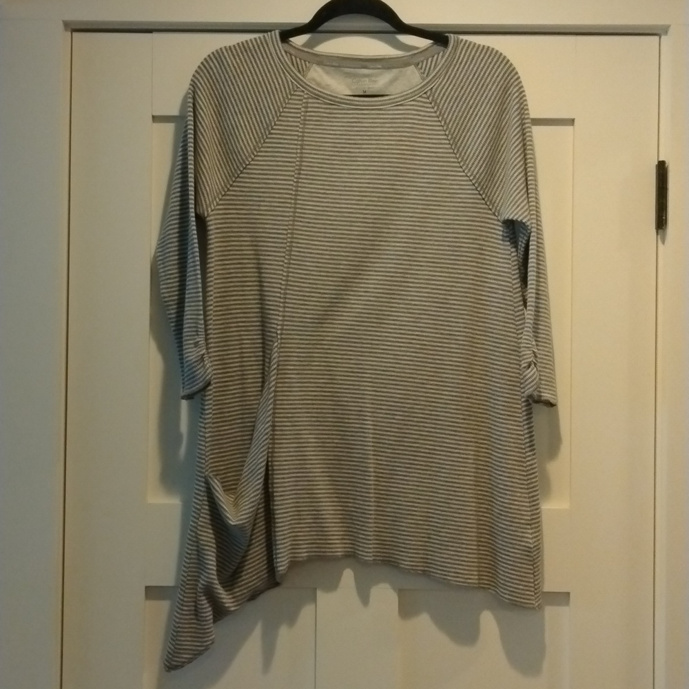 Calvin Klein Top, Color: White/Gray Stripe, Size: Medium